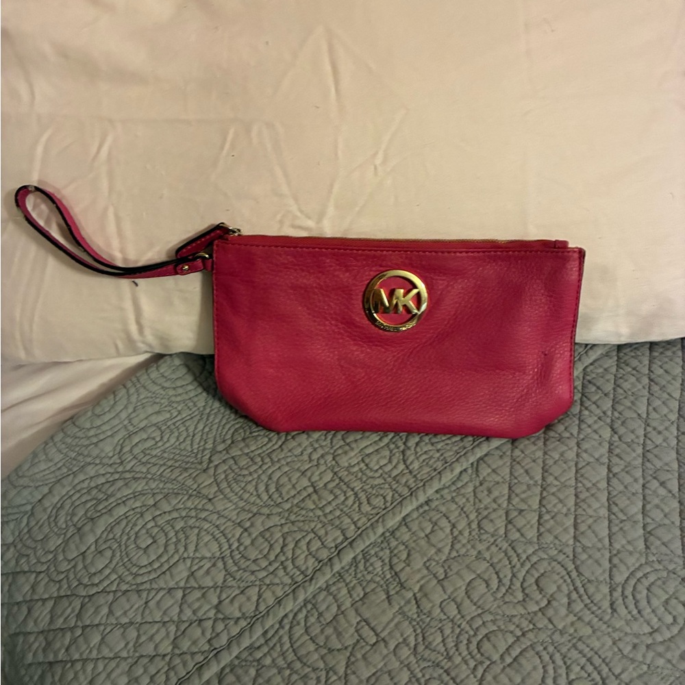 Michael Kors Fuchsia Wristlet with Gold Logo